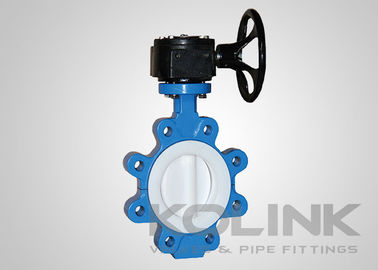 2pc PTFE 座った蝶閥 集中型,ウエファーラグド フランジ 柔らかい鉄