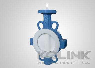 2pc PTFE 座った蝶閥 集中型,ウエファーラグド フランジ 柔らかい鉄
