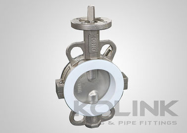 2pc PTFE 座った蝶閥 集中型,ウエファーラグド フランジ 柔らかい鉄