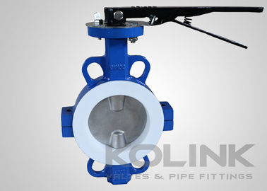 2pc PTFE 座った蝶閥 集中型,ウエファーラグド フランジ 柔らかい鉄