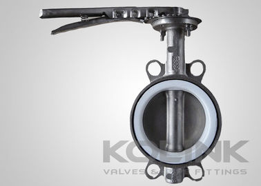 2pc PTFE 座った蝶閥 集中型,ウエファーラグド フランジ 柔らかい鉄